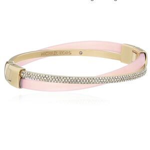 MICHAEL KORS Pink Acetate Pavé Gold-Tone Blush Bangle Bracelet!